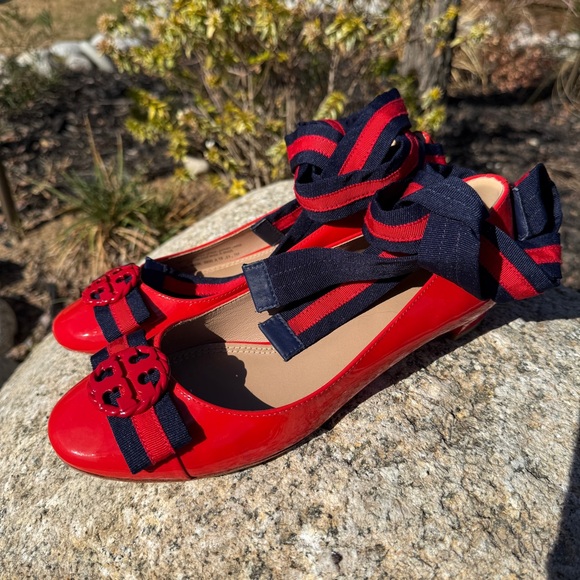 Tory Burch Maritime Women’s Ankle Wrap Ballet Flats Red Patent Leather Size 7 - Picture 7 of 12